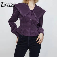 2021 Spring Women Vintage Lapel Long Sleeve Cadigan Blouse Elegant Pueple Loose Chic Top Lady Casual Office Button Shirt Epuzs 2024 - buy cheap