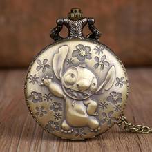 New Bronze Cute Lilo & Stitch Theme Pocket Watch with Pendant Necklace Chain Quartz Pocket Watches Gifts for Children Men Women 2024 - buy cheap