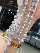 D119 Изящные Ювелирные изделия натуральный пресноводный серый персик свитера цепь 4-9 мм ожерелья для женщин Прекрасный жемчуг ожерелья 2024 - купить недорого