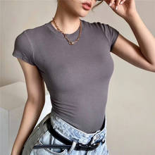 Summer O-Neck Short Sleeve Tops Women Sexy Stretch Slinky T-Shirts Knit Black White Top Slim T Shirt 2024 - buy cheap