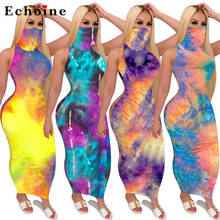 Colorful Tie-Dye Printed One-Piece Dress Women Double-Layer Graceful Sleeveless Nightclub Vestidos Casual Long Gown Lady Clothes 2024 - buy cheap