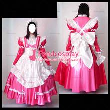 fondcosplay adult sexy cross dressing sissy maid long Pink thin Pvc Lockable Dress Uniform white apron Tailor-made[CK950] 2024 - buy cheap