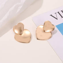 Fashion Double heart Shaped Big Earring For Women Girls Classic Gold Silver Color Stud Ear Jewelry Birthday Gifts 2024 - buy cheap