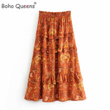 Falda Bohemia con estampado floral para mujer, falda larga con volantes, cintura elástica, línea A, para playa 2024 - compra barato