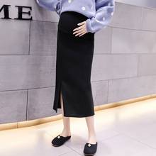 Maternity wear 2019 new autumn and winter Half body skirt knit stomach lift bag hip step skirt long paragraph split skirt 2024 - buy cheap