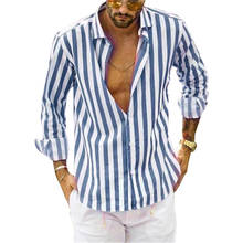 Camisa listrada masculina casual turn-down colarinho manga longa botão camisas da marca chique solto streetwear férias blusa mais tamanho 4xl 2024 - compre barato