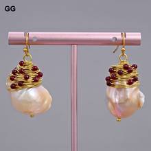 GuaiGuai-pendientes de gancho, joyería, 16x26MM, Rosa Natural, perla, Keshi, granate 2024 - compra barato