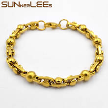 Sunnerleas-pulsera de acero inoxidable 316L para hombre y mujer, cadena de eslabones con cuentas geométricas de 7mm, Color dorado brillante, regalo de joyería SC191 B 2024 - compra barato