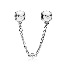 Fits pandora pulseira em relevo corações corrente de segurança charme 925 prata esterlina contas para fazer jóias bijoux femme kralen 2024 - compre barato