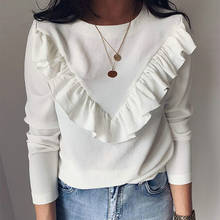 Long Sleeve Elegant Women Blouses 2021 Lady Office Work Ruffles O-Neck Khaki Shirts Tops White Black Autumn Winter Blusas 2024 - buy cheap