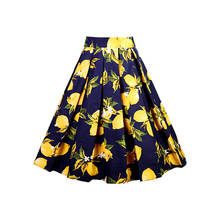 Floral impressão amarelo limão saias 2021 novas mulheres verão saia de cintura alta algodão balanço vintage saia sp1132 2024 - compre barato