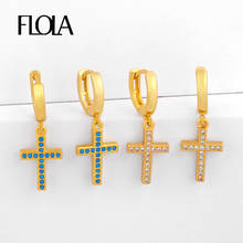 FLOLA Gold Filled Cross Drop Earrings for Women Crystal Small Earrings Micro Paved Cubic Zirconia Rainbow Women Jewelry erss58 2024 - buy cheap