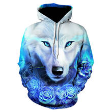 New Wolf head hoodie  Men 3D Sweatshirts Blue rose pullover Funny Animal print Hoodies Harajuku Sweatshirt hoody men long sleeve 2024 - buy cheap