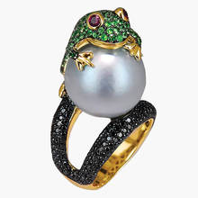 Anel de noivado feminino com forma de sapo, anel vintage verde de zircônia cúbica sapo com pérolas para presente, joias góticas 2024 - compre barato