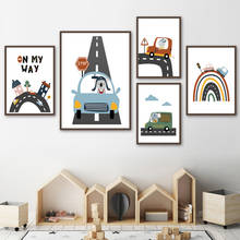 Wall Art Canvas Painting Nursery Baby Car Track Cartoon World Nordic Posters And Prints Wall Pictures For Kids Room Bedroom Home 2024 - buy cheap