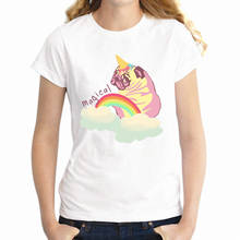 Camiseta de verano de las mujeres mágico Pug unicornio Arco Iris fabuloso divertido Artsy chica de manga corta Camiseta Tee Harajuku Streetwear 2024 - compra barato