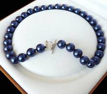 Collar de cuentas redondas de perlas de concha azul oscuro de 12MM, joyería de 18 "36" AAA 2024 - compra barato