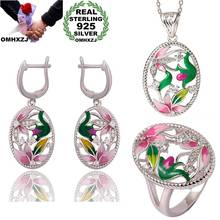 OMHXZJ Wholesale JE28 Fashion Woman Party Birthday Wedding Gift Flower 925 Sterling Silver Necklace+Earrings+Ring Jewelry Set 2024 - buy cheap