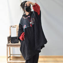Women   Patchwork Linen Ramie Blouse Tops Ladies Vintage d Robes Shirt Female Spring Summer Shirts 2024 - buy cheap