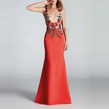 Women Dress Elegant Evening Sheath Colorful Flowers Appliques Deep V-Neck Spaghetti Straps Women Prom Party Long Gowns 2024 - buy cheap