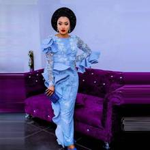 Beautiful Aso Ebi Gowns Light Blue Mermaid With Tiered Ruffles Lace Appliques Full Sleeves Nigerian Style Long Dresses 2024 - buy cheap