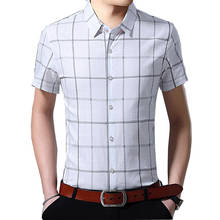 Мужская клетчатая рубашка VISADA JAUNA, повседневная Облегающая рубашка большого размера с коротким рукавом, на лето, 2019 2024 - купить недорого