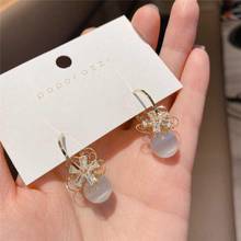 2020  New Trendy Korean Zircon Hollow Flowers Opal C-shaped Hoop Earrings Long Fishtail Tassel  Net Red Temperament Earring 2024 - buy cheap