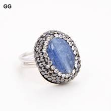 GG Jewelry 20MM Natural Blue Apatite Quartz Black Macersite Paved Ring 2024 - buy cheap