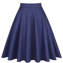 Cotton High Waist Elegant Sexy School Girls Swing Summer Skirts Womens Ladies A-Line Party Casual Navy Blue Vintage Skirt 2024 - buy cheap