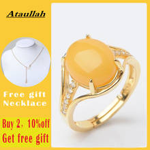 Ataullah-Anillo de Calcedonia de cera de abeja ámbar Ovalada para mujer, anillo de piedras preciosas amarillas, regalo, joyería fina antigua RW127 2024 - compra barato