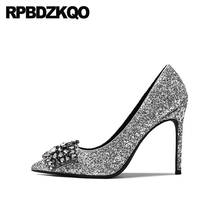 Slip On Stiletto Silver Glitter Pumps High Heels Size 33 Ultra Shoes Ladies Black Super Bride Extreme 8cm Big Thin Pointed Toe 2024 - buy cheap