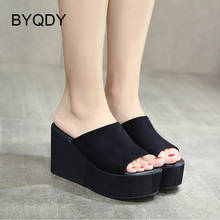 BYQDY Female Wedges Sandals Wild Suede High Heels Thick Bottom Non-slip Slippers Casual Shoes Outdoor On Sale Black And White 2024 - buy cheap