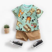 Комплект одежды для мальчиков, хлопковый, с коротким рукавом + шорты цвета хаки, 2 шт./компл. 2024 - купить недорого