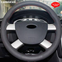 Capa de volante de carro mão-costurada de couro de camada superior preta para ford kuga 2008-2011 foco 2 2005-2011 2024 - compre barato