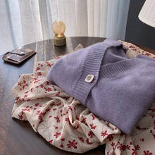 Женский вязаный кардиган, модный свободный свитер, весна-осень, новинка, v-образный вырез, длинный рукав, короткое повседневное пальто, женский кардиган 2024 - купить недорого