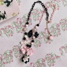 Handmade Lolita Sweet Necklace Black Sweet Panda Black Pink Cute Sweet 2024 - buy cheap