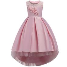 Vestido de princesa bordado infantil para meninas, vestido de baile infantil com laço de flor para meninas 2024 - compre barato