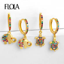 FLOLA Cute Gold Filled Elephant Drop Earrings for Women Rainbow Statement Earrings With Stone Tortoise Designer Jewelry erss03 2024 - buy cheap