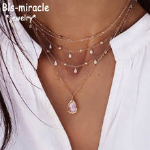 New 2020 Boho Fashion Crystal Pendant Necklaces For Women Vintage Gold Water Drop Opal Necklace Multilayer Female Jewelry Gift 2024 - buy cheap