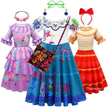 Encanto Madrigal Cosplay Costume Girl Dress Fancy Dresses for Carnival Halloween Princess Dress Glasses Earrings Mirabel Costume