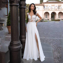 Smileven Beach Wedding Dress Robe De Mariee 2019 Chiffon Side Split Lace Bridal Dresses Buttons Back Boho Wedding Dress 2024 - buy cheap