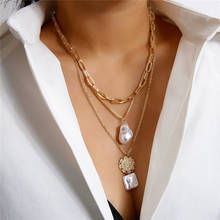Ожерелье для женщин ювелирные изделия 2021 Мода гот многослойная жемчужная цепочка на шею с крупными звеньями кубинской Подвеска для золотой цепочки подарок для подростков ожерелье 2024 - купить недорого