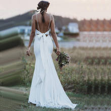 Элегантное свадебное платье-Русалка на бретельках с открытой спиной и бантом, пляжные Простые Свадебные платья с открытой спиной, свадебные платья 2021 белого цвета 2024 - купить недорого
