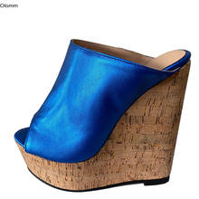 Olomm Hot Handmade Women Platform Mules Sandals Sexy Wedges High Heels Sandals Open Toe Blue Party Shoes Women US Plus Size 5-20 2024 - buy cheap