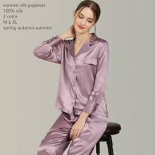 Naizaiga-Conjunto de pijama de dos piezas para mujer, ropa de dormir de manga larga, 100% seda, gris sólido púrpura, SKFS8 2024 - compra barato