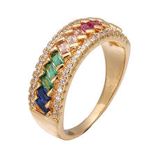 Anillo de oro de 18k para mujer, sortija multicolor con piedras preciosas de cristal, diamantes de arcoíris, color oro blanco, joyería de moda india Dubái 2024 - compra barato