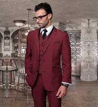 Terno masculino estilo moda, conjunto com 3 peças, jaqueta + calça + colete, slim fit, borgonha, melhor formal, para casamento 2024 - compre barato