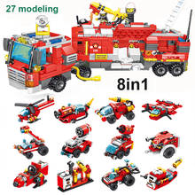 Blocos de brinquedo, modelo de estação de incêndio, blocos de construção de cidades, construção de bombeiros, caminhão, iluminar, brinquedo infantil, 678 peças 2024 - compre barato