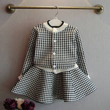 R&Z Girls Set 2019 Spring And Autumn New Plaid Knit Set Long Sleeve Sweater Cardigan + Skirt Two-Piece Set 2024 - buy cheap