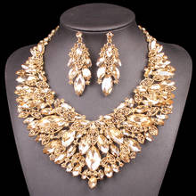 Indian Jewellery Bridal Jewelry Sets Gold Color Crystal Party Wedding Costume Accessories Necklace Earring Sets Gifts for Women 2024 - buy cheap